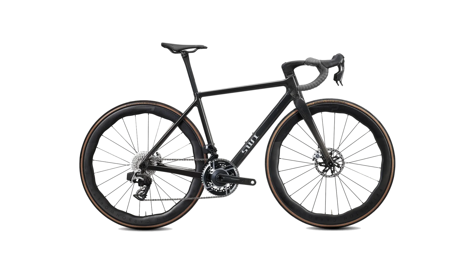 SWI Aequus Leve in Raw Gloss with TPT unidirectional carbon, complete-bike display; groupset and wheels not included with frameset