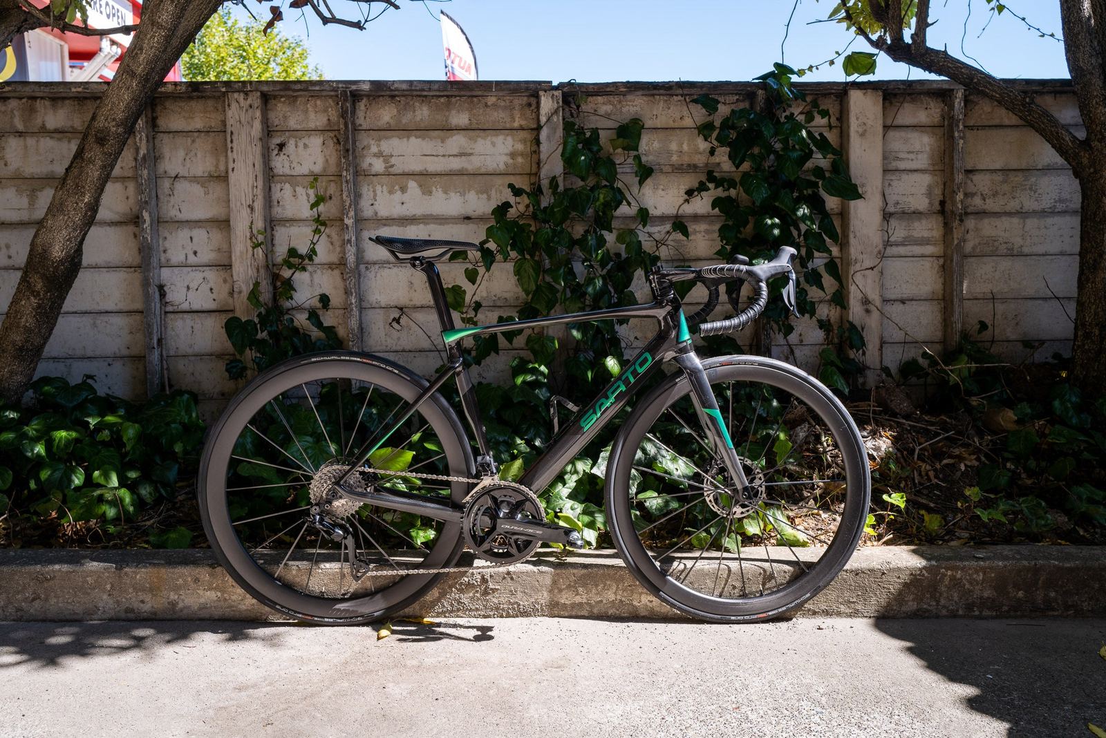 Partington R-Series wheelset installed on a Sarto road bike, showing rim depth and subtle decals