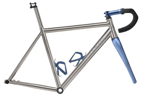 Passoni Titanio Disco T25221 size 56, RAW titanium and PAINTED Blue Avio/Passoni White fork; manufacturer reference