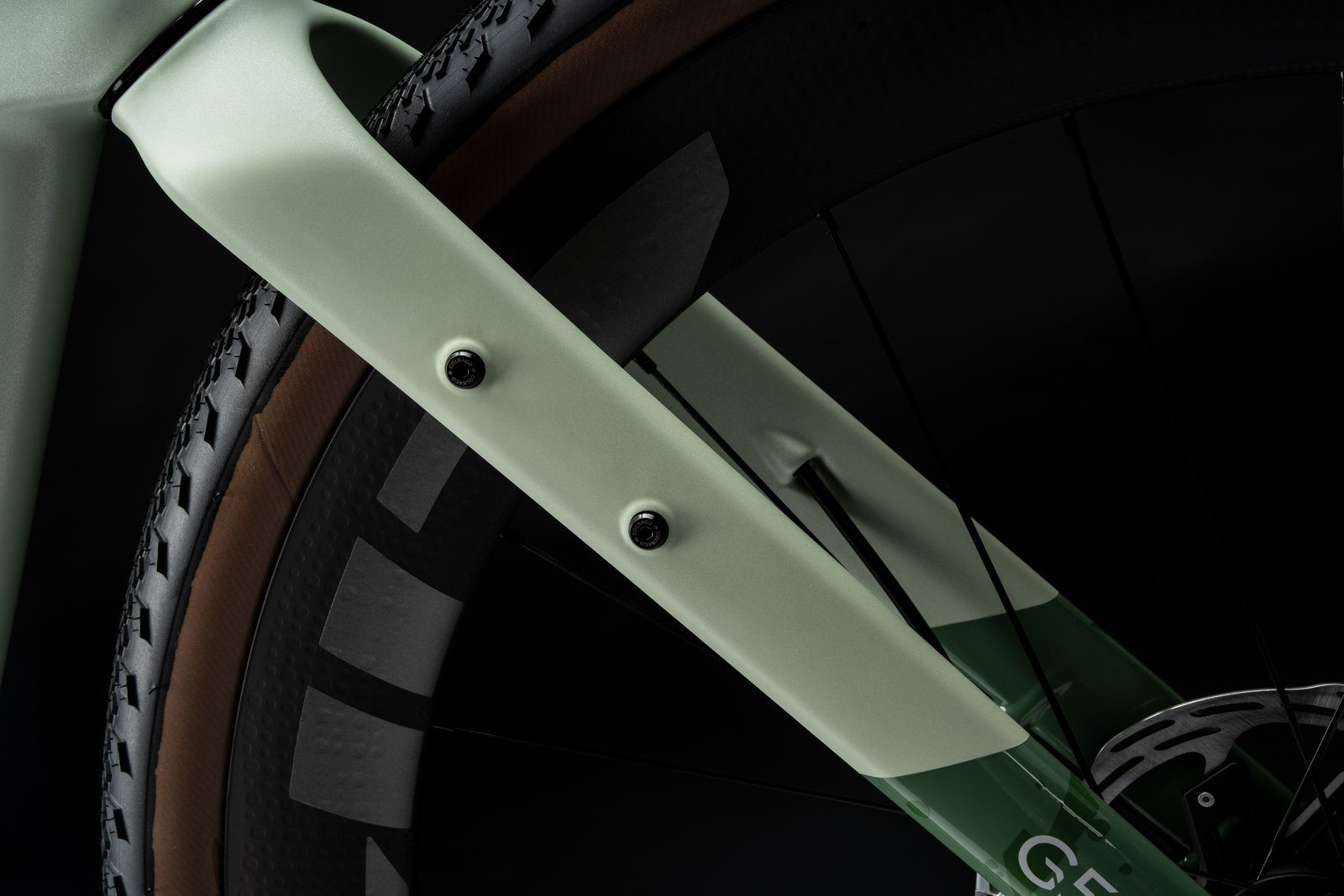 Colnago G5-X fork cargo mounting points in Carbon Green finish