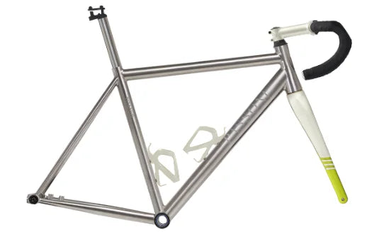Passoni Titanio Disco T25218 size 54, RAW titanium and PAINTED Ivory/Acid Green fork; manufacturer reference