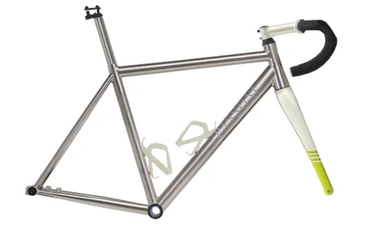 Passoni Titanio Disco T25218 size 54, RAW titanium and PAINTED Ivory/Acid Green fork; manufacturer reference